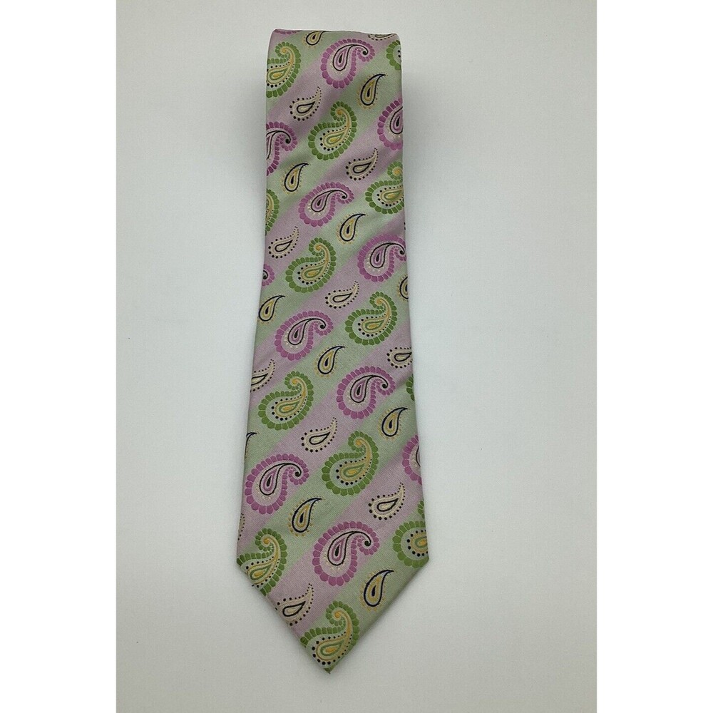 Verse 9 Necktie 100% Silk Paisley Soft Pink Green Classic Men’s Tie - Picture 6 of 6